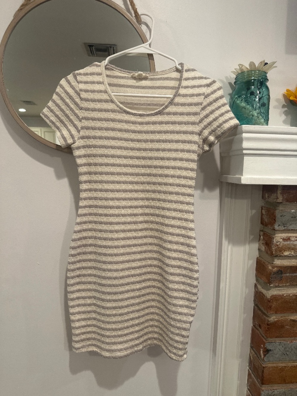 See You Monday Gray & Ivory Striped Rib Knit Bodycon Mini Dress Fits Small